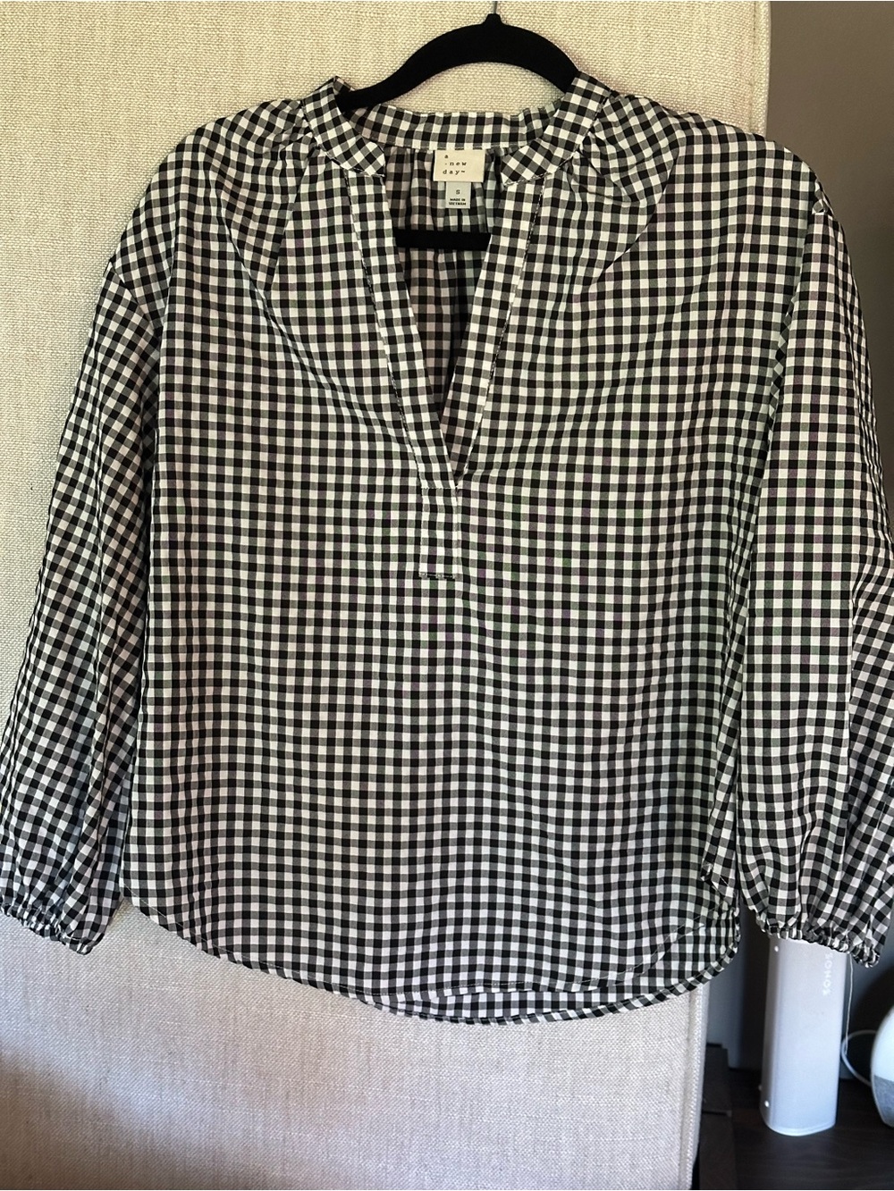 a new day // Black and White Gingham Tunic Blouse